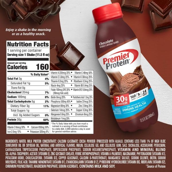 Premier Protein Shake, 30g Protein, 1g Sugar (12 Pack)